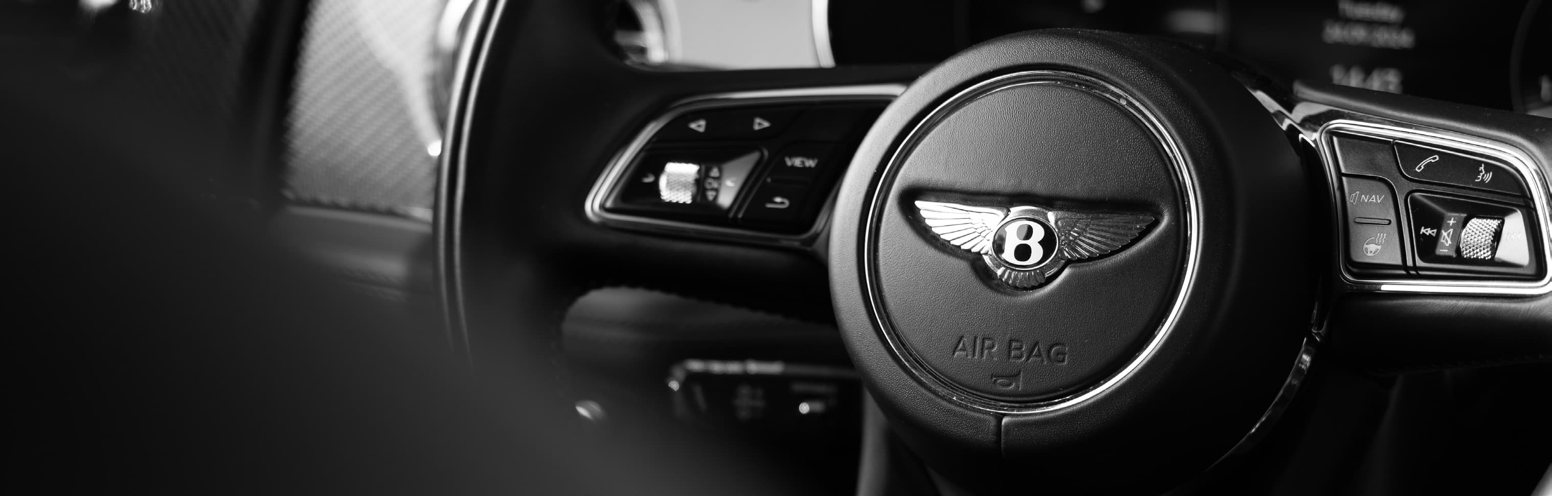 Bentley steering wheel in black and white